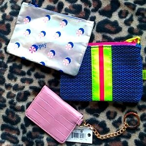 Ipsy cosmetic bags lot , metallic and mesh blue and pink and also co…